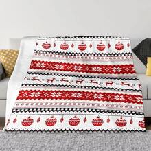 Świąteczny koc na kanapę, flanelowy koc z reniferem i płatkami śniegu, miękki, przytulny, pluszowy, ciepły, zimowy koc do domku (czerwony renifer)