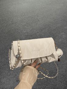 Bolsa de ombro feminina elegante com design de nuvem plissada e corrente, bolsa transversal quadrada pequena e estilosa