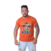 Camisa Esportiva Masculina Estampa Surf Califórnia Moda Verão Praia Malha Reforçada Algodão Premium - Laranja - Visão 2