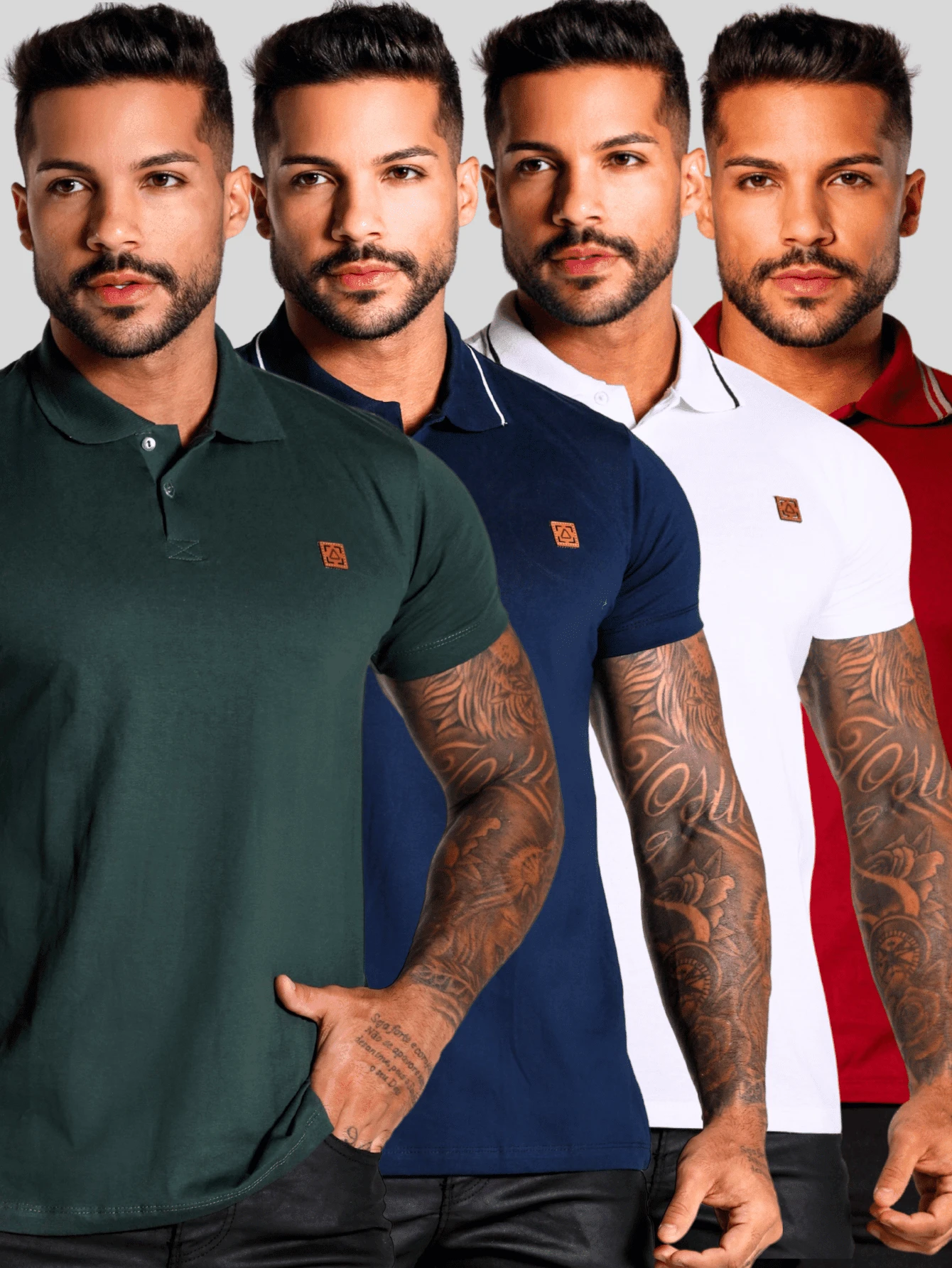 Kit Of 4 Men's Cotton T-Shirts, Men's Casual Polo Shirt, Formal Uniform, Modern Quality - 綠/藍/白/酒紅 - 查看 1