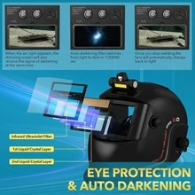 1pc Large Viewing Area Solar-Powered High-Impact PP Welding Helmet, Professional Matte Black Full-Face Welding Mask With LED Work Light, True Color Lens & 2 Arc Sensors, Auto Darkening Shade 4/9-13, Ideal For TIG MIG ARC Welding, Metal Fabrication & Auto Repair Shop All-Season Industrial Use - Black - View 7