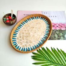 1pc Bohemian Style Woven Rattan & Shell Fruit Tray - Decorative Jewelry And Tea Storage Box Kitchen Items Kitchen Accessories Kitchen Kitchen Tools - Multicolor - View 11