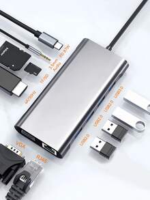 11 In 1 USB C Hub Type C To 4K HD-Compatible USB 3.0 Multifunctional Adapter - 黑色 - 查看 3