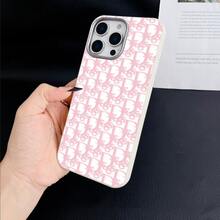 1pc Pink, Monogram, Pattern Pattern Mobile Phone Case, Mobile Phone Case With Photo Frame Lens, Mobile Phone Case With Clear Leather Texture, Suitable For All Models Of Apple Mobile Phones, Can Be Used For Apple 11/12/13/14/15/16/Pro/Plus/Pro Max/16e Mobile Phone Case, Holiday Gift, Gift For Lover, Family, Friends, Women - 白色 - 查看 6