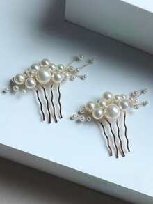 2pcs Simple Pearl Bridal Hair Comb, Versatile Hair Accessory Suitable For Wedding And Daily Occasions Valentine's Day Accessories