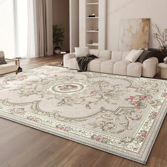 Alfombra de área de terciopelo lujosa - ultra suave y esponjosa, 850g/m², diseño de borde floral elegante en rosa y verde, antideslizante y lavable a máquina, perfecta para la decoración de la sala de estar, el dormitorio o la oficina, alfombras para la sala de estar, decoración navideña, alfombra de cocina