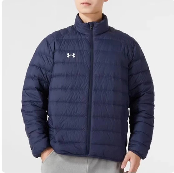 Under Armour Chaqueta acolchada de plumón deportiva para hombre, unicolor, cuello alto, cortavientos y cálida - Azul oscuro - Ver 1