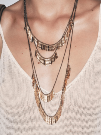 1pc New Autumn Multi-Layer Tassel Geometric Pendant Necklace, Fashion Choker For Women