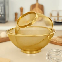 3件/1件不锈钢滤网，多功能穿孔滤水碗，用于清洗蔬菜和米饭，厨房用品，厨房配件，厨房工具 - 金色 - 查看 6