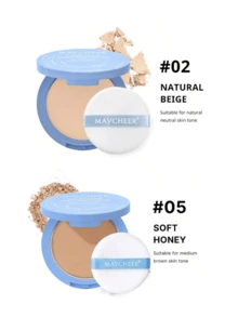 Polvo compacto de doble uso, adecuado para maquillaje facial, natural y de larga duración, resistente al agua y al sudor - Multicolor - Ver 20