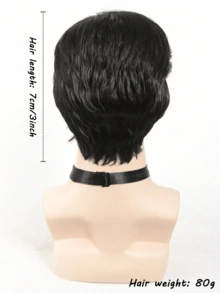 Modische kurze geschichtete strukturierte Herrenperücke mit Pony, natürliches Schwarz, geeignet für täglichen Halloweenkostümgebrauch