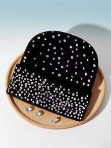 1 pieza Gorro de punto con strass de acrílico brillante, estilo urbano, unisex para otoño/invierno