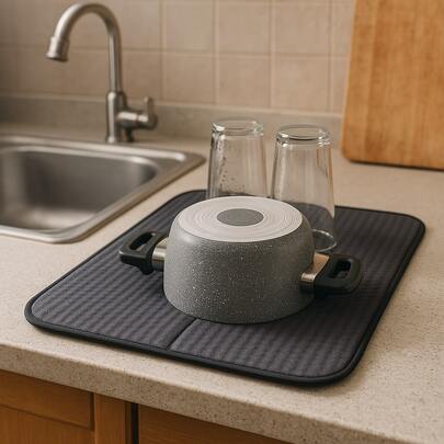 Quick-Dry & Absorbent Dish Drying Mat – Kitchen Organizer – 100% Polyester - 35*45 Cm - 4x More Absorbent Than Towel & Quick Dry - MADE IN TURKEY,Non-Slip Kitchen Mats For Sink Side, Natural And Hygienic Kitchen Essential For Home And Kitchen Room Decor, Part Of Your Cozy Fall& Winter Styles And Christmas Decorations