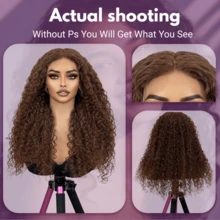 5"X5" Lace Closure Wig, Chocolate Brown, 200% Density, 30" Jerry Curl, Full Lace Front Wig, Pre-Plucked, Transparent Lace Jerry Curl Lace Front Wig, Mixed Texture, Clip-In & Go - Brown - View 3