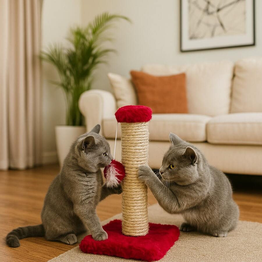 Cat Scratching Post With Exclusive Sisal Toy - Red - View 1