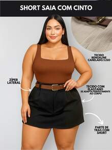 Plus Size Tailored Short Skirt With Belt Sizes 44 To 58 - Black - View 4