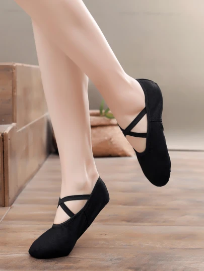 Girls' Comfortable Breathable Canvas Ballet Shoes, Black Split-Sole, Teens/Girls/Boys Slip-On Dance Practice Shoes, Yoga Shoes, Lightweight Portable Indoor Flats