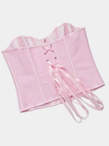 Nueva parte superior de corsé moldeador de Body con botón negro mate texturizado, espina de pescado, cordón, cintura ceñida, top corto para fiesta - Rosado Sandía - Ver 5