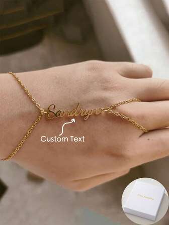 An Extremely Simple And Generous Customized English Name Stainless Steel Finger Chain, Unique And Ideal Gift, Exquisite Romantic And Elegant Women's Jewelry Accessories, A Surprise Gift For Her