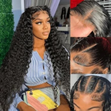 CEXXY 13x6 Deep Wave Lace Frontal Wigs 360 Water Curly 7x5 Glueless Lace Front Wig 30 36 Inch Closure Kinky WearGo - Natural Black - 查看 3
