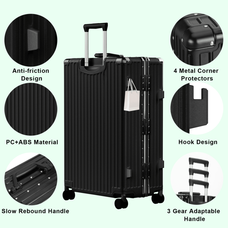 Luggage 28-Inch With Spinner Wheels, Suitcase With TSA Lock For Men And Women – Perfect For Business Trips, Family Vacations, Weekend Getaways, And Long-Distance Travel – Lightweight Hardside Design, Carry-On Black - 黑色 - 查看 2