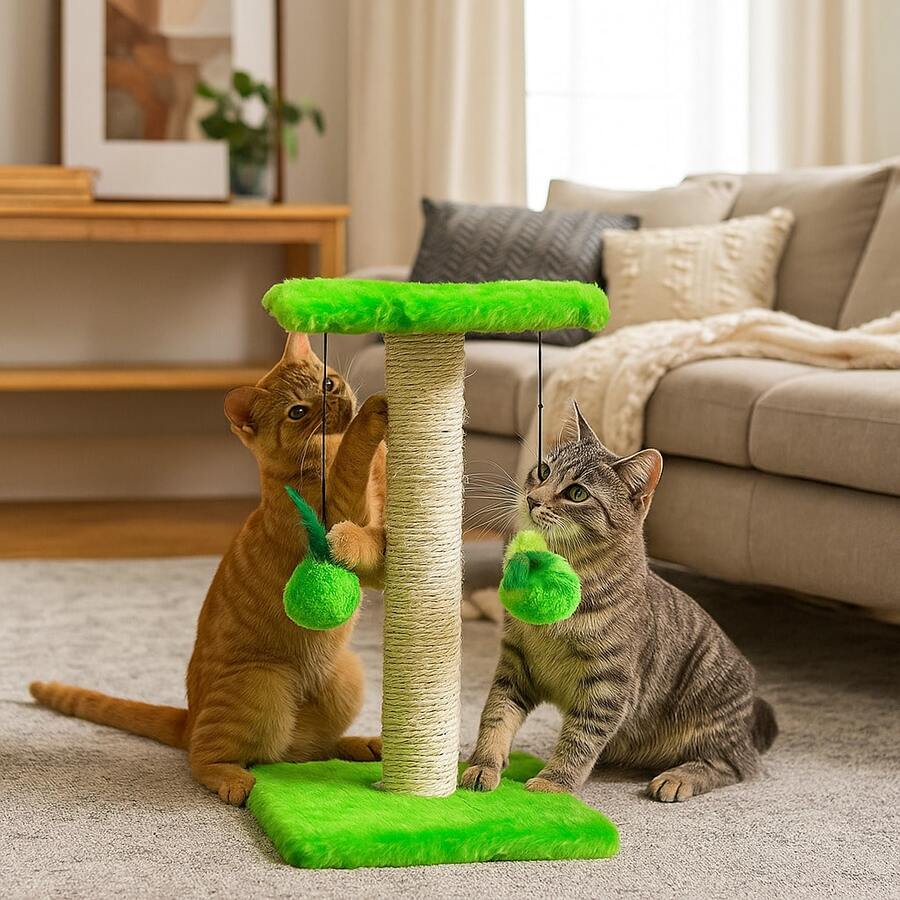 Scratching Post With Double Sisal Cat Toy - 綠色 - 查看 1