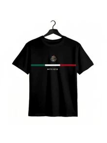 Maglietta vintage con bandiera messicana per il giorno dell'indipendenza, girocollo, lavabile in lavatrice, alla moda, tessuto morbido e confortevole, nera, manica corta, cotone liscio, comoda, divertente