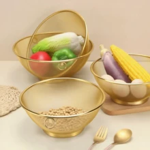 3件/1件不锈钢滤网，多功能穿孔滤水碗，用于清洗蔬菜和米饭，厨房用品，厨房配件，厨房工具 - 金色 - 查看 5
