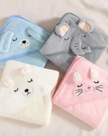 Baby Hooded Bath Towel Embroidered Absorbent Newborn Infant Bathrobe - White - View 3