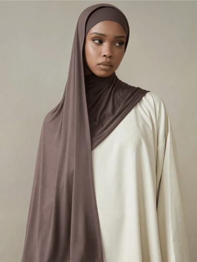 1pc Women Simple Classic Solid Color Elegant Casual Edged Scarf, Premium Knit Fabric Viscose Jersey Hijabs Scarf, Long Turban Style Headscarf, Suitable For Daily Life, Outings And Gatherings,Abaya Accessories For Dress
