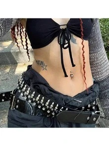 1 件时尚铆钉百搭朋克风格新款女士腰带，休闲裤腰带，适合加大码 110~130 厘米，适合节日、派对、万圣节