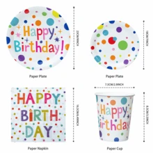 1 Set Happy Birthday Disposable Plates, Napkins, Cups, Serves 25 Guests, Suitable For Birthday Party, Family Picnic - Multicolor - View 2