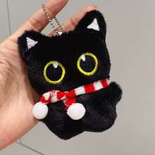 1 Pc 10cm Cute Black Cat Plush Toy Keychain Cartoon Kitten Soft Stuffed Doll Pendant Car Key Ring Backpack Bag Decor Kid Gift Birthday Gifts (Due To Different Production Batches, The Chain Style And Color Are Random)