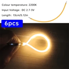 6 قطع من شرائط الخيوط المرنة LED ذات اللون الدافئ - بطول 130 مم/5.11 بوصة ~ 300 مم/11.81 بوصة خيارين للطول، درجة حرارة اللون 2200 كلفن، ساطعة وقابلة للثني لمصابيح اللولبية DIY والديكور، تعمل بالبطارية (DC3V، غير مشمولة)، مناسبة لديكور العطلات/الحفلات/المناسبات، ديكور عيد الميلاد/عيد الحب