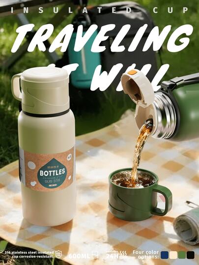 600ml/20.28oz Thermal Water Bottle Keep Cold And Hot Water Bottle For Water Tea Coffee Vacuum Flasks Stainless Steel Bottle Can Be Used As A Water Cup Back To School