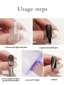 1pc 15ml Black Cat Eye Magnetic Glitter Gel Nail Polish, Black Magnetic Fine Glitter Effect, LED Gel Manicure, No Magnet Included