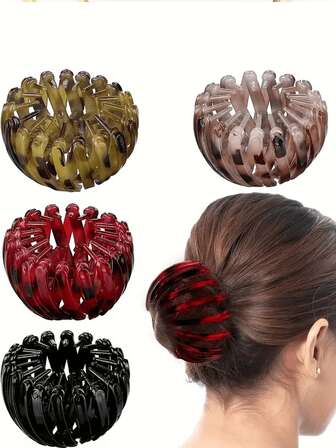 2pcs Women's Fashion Bird's Nest Magic Hair Clip Expandable Ponytail Holder Retro Geometric Retractable Hair Ring Round Bun Hairpin ,Curly Hair,Scrunchies,Scrunchies Hair,Curly Hair Accessories,Gifts,Travel,Gifts For Women,Hair Stuff,Stocking Stuffers