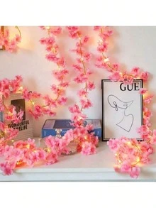 1 件粉色人造樱花灯串，非常适合家居装饰、家具装饰和节日派对氛围、情人节、礼物、假植物