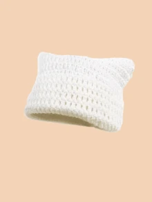 1pc Women's Handmade Striped Knit Hat, Cute Cat Ear Design With Pointed Style, Korean Fashion Y2k Street Headgear For Autumn/Winter Halloween