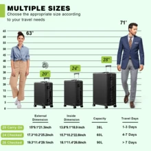 Luggage 28-Inch With Spinner Wheels, Suitcase With TSA Lock For Men And Women – Perfect For Business Trips, Family Vacations, Weekend Getaways, And Long-Distance Travel – Lightweight Hardside Design, Carry-On Black - 黑色 - 查看 4