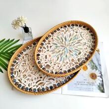 1pc Bohemian Style Woven Rattan & Shell Fruit Tray - Decorative Jewelry And Tea Storage Box Kitchen Items Kitchen Accessories Kitchen Kitchen Tools - Multicolor - View 9