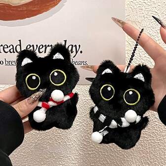 1 pieza Lindo juguete de peluche de gato negro de 10 cm Llavero Muñeco de peluche suave de gatito de dibujos animados Colgante Llavero de coche Decoración de mochila Regalos para niños Regalos de cumpleaños (Debido a diferentes lotes de producción, el estilo y el color de la cadena son aleatorios)