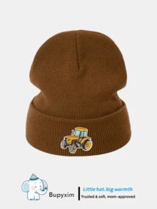 Baby Toddler Boy Knit Hat - Yellow Tractor Embroidered Beanie Winter Warm Skull Cap For Ages 1-8 Years, Gift For Son, Grandson - 1PC - View 14