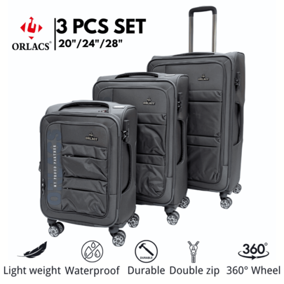 Equipaje ORLACS, Juego de Maletas 20+24+28, Conjunto de Tres Piezas, Material de Nailon, Ultra Ligero, Carrito de Aluminio, Asa Única, Cerradura, Cremallera Doble Expandible, Gran Capacidad de Almacenamiento, Ruedas Universales Silenciosas de 360 Grados, Alta Calidad, Duradero, Impermeable, Resistente al Desgaste y a los Arañazos, Marca Europea, Diseño Europeo, Productos de Primera Calidad