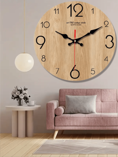 1pc Stylish Wooden Wand Klok Quartz Movement Super Quiet, No Ticking Sound, Ideal Bedroom, Living Room, Office, Or Sofa Background Home Room view 9