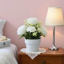 20 cm künstliche Rose als Topfpflanze für Heimdekoration, Fotografie, künstlicher kleiner Bonsai, Hochzeitsblumenornamente, Simulationsblumen-Set, Kombination aus Heimdekoration, Rose, Innenbereich, Wohnzimmer, Veranda-Dekoration, Blumen und Grünpflanzen, künstliche Blumen, Fotografie-Requisiten, Blumendekoration, kleine Topfpflanze - Pink - Übersicht 4