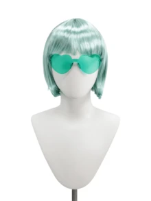 派对道具彩色短直波波头假发，趣味新奇，附赠无框心形太阳镜和发网