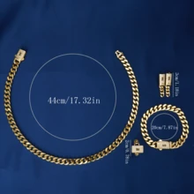 5pcs/Set Vintage 18K Gold Plated Zirconia Cuban Link Earrings, Necklace, Ring, Bracelet Jewelry Set, Suitable For Women, Wedding, Daily, Party, Graduation, Birthday, Gift, Couples