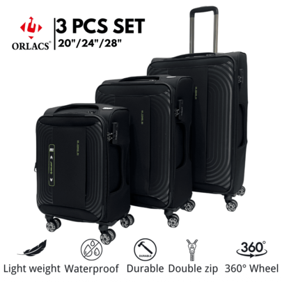 Equipaje ORLACS, Juego de Maletas 20+24+28, Set de Tres Piezas, Material de Nailon, Ultra Ligero, Carrito de Aluminio, Asa Única, Cerradura, Cremallera Doble Expandible, Gran Capacidad de Almacenamiento, Ruedas Universales Silenciosas de 360 Grados, Alta Calidad, Duradero, Impermeable, Resistente al Desgaste y a los Arañazos, Marca Europea, Diseño Europeo, Productos de Primera Calidad