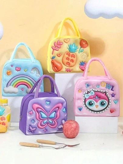 1pc Girl's New Large-Capacity Lunch Bag, 3D Pattern Cartoon Lunch Box Bag ,Stain-Resistant, Fade-Resistant And Lightweight, Ideal Choice For Gifts